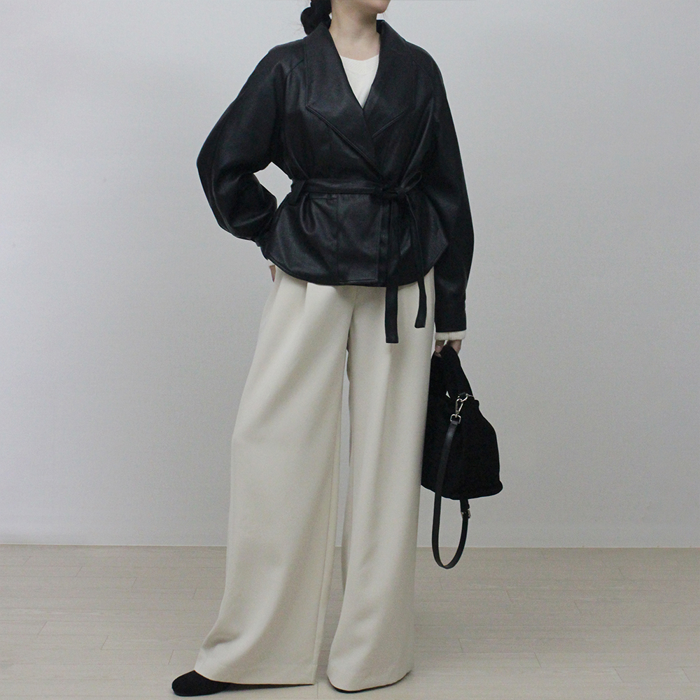 여성 가을 겨울 벨티드 PU 가죽 레더 자켓 이미지 6