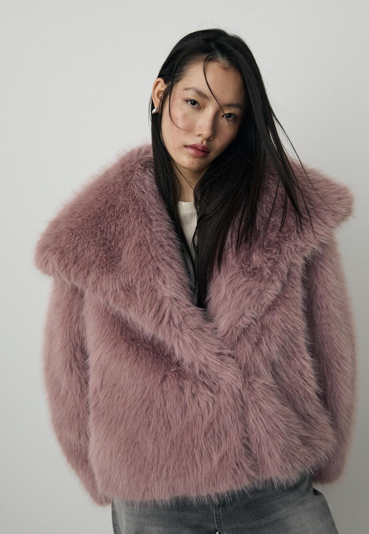 스트라디바리우스 페미닌 크롭 퍼 재킷 5652/751 NUDE PINK 이미지 6