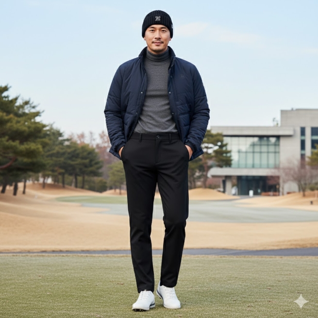 볼빅 겨울 남자 기본 베이직 기모안감 골프웨어 본딩 스판 골프바지 - 상세 이미지 2