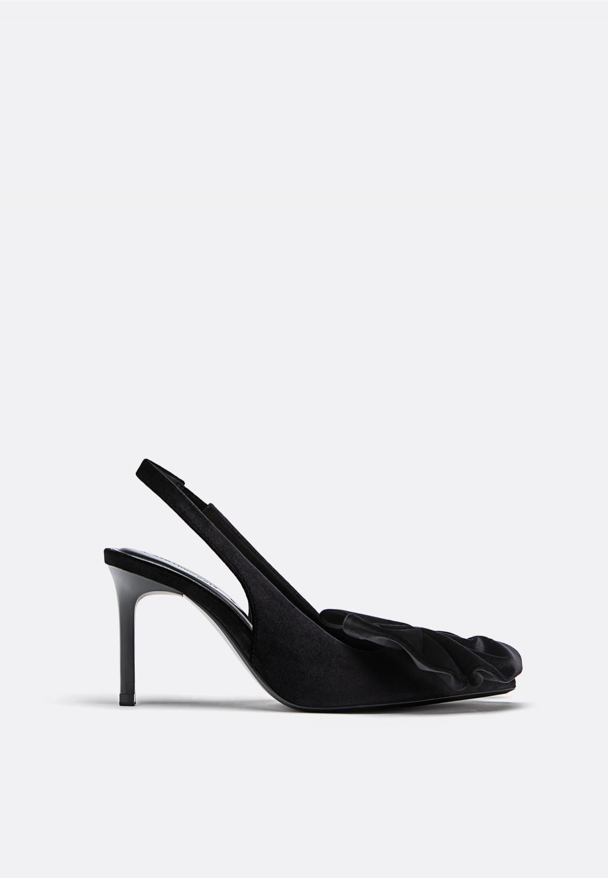 스트라디바리우스 벨벳 리본 슬링백 8cm 힐 슈즈 블랙 9693/678 BLACK - 상품 이미지
