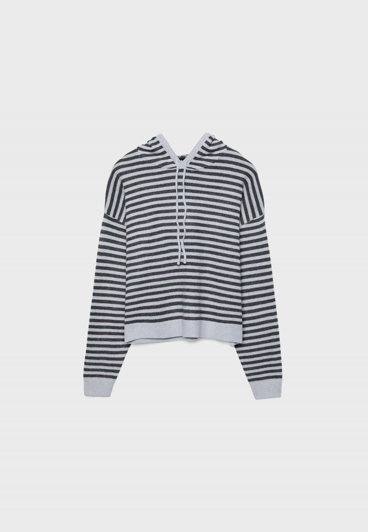 스트라디바리우스 스트라이프 루즈핏 후드 니트 스웨터 8582/680 DARK GREY - 메인 이미지