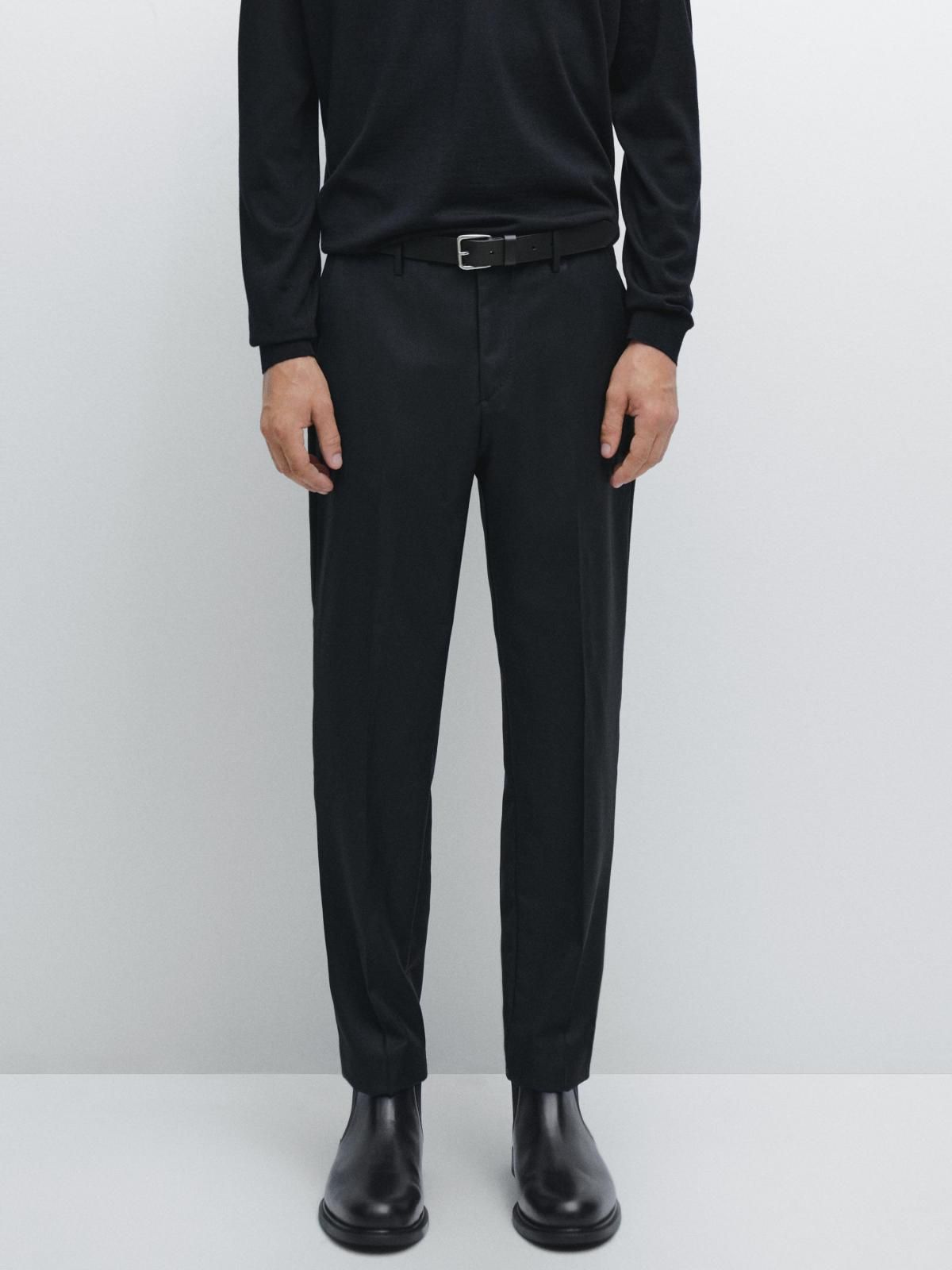 마시모두띠 마이크로 텍스처 울 슬림핏 정장 팬츠 3507/505 NAVY BLUE - 메인 이미지