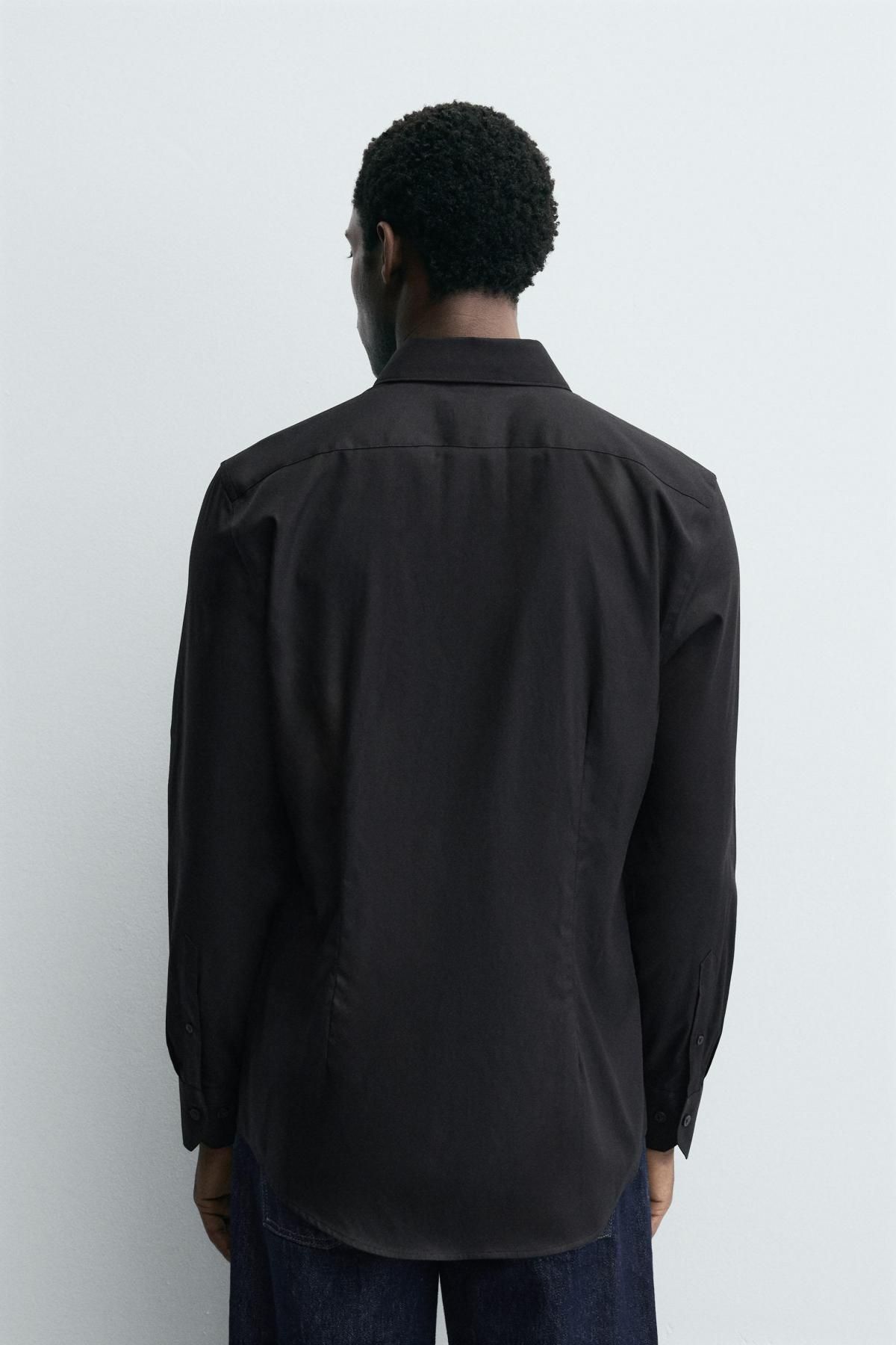 자라 블랙 레귤러핏 코튼 긴팔 셔츠 5588/225 BLACK - 상세 이미지 4