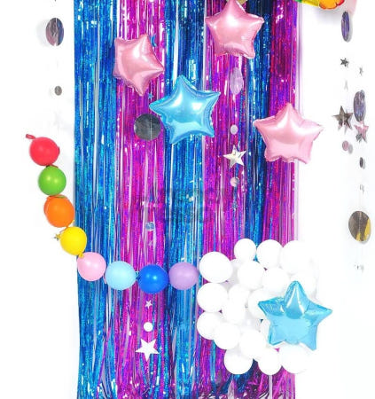 [트렌디프레소협력사]데이슬롯 은박 수술 커튼 2색믹스 아쿠아푸치샤 가랜드 파티가랜드 파티