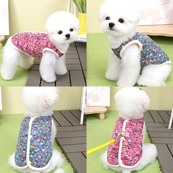 강아지 고양이 김장 조끼 꽃무늬 할머니 옷 촌캉스 겨울 기모 보온 패딩 누빔 실내 단추조끼