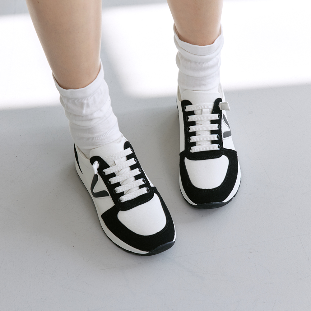 슈리오 통굽운동화 소가죽 V포인트 키높이 여성 스니커즈