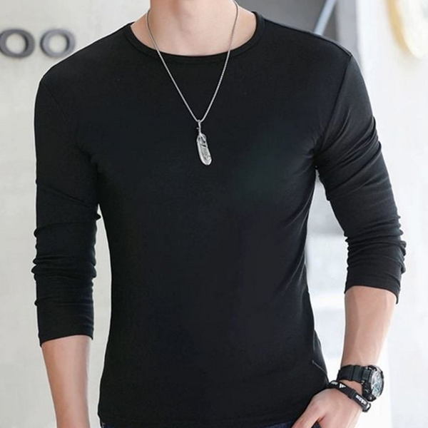 남성 라운드 긴 팔 티셔츠 데일리 남성 기본 티셔츠 - 메인 이미지