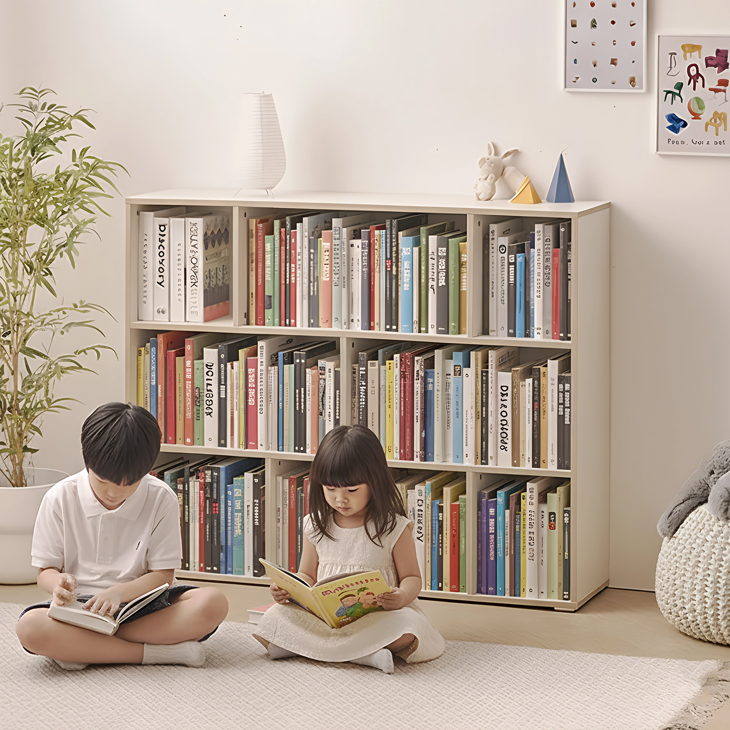 아기 책장 어린이 유아 교구장 아기 전면 책장 거실 1200x300x968, 3단, 캐럿 - 상세 이미지 2