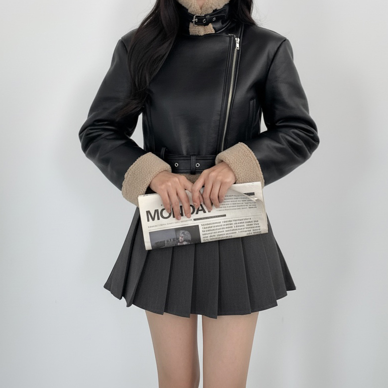 여성 아우터 양털 무스탕 겨울 점퍼 퍼자켓 톰보이자켓 무스탕 코디 크롭 가죽 레더 이미지 6