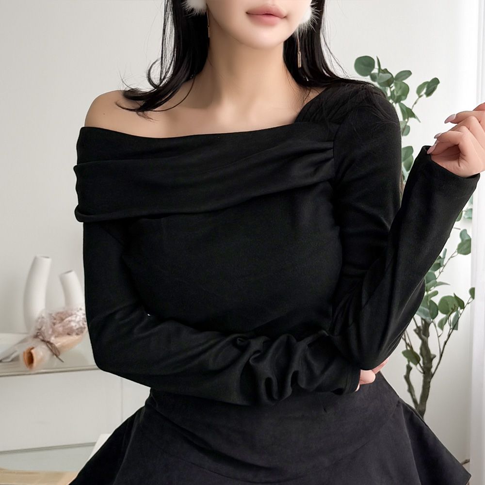 럭스윤 긴팔티셔츠 원숄더 오프숄더 기모 AB1715 - 상세 이미지 3