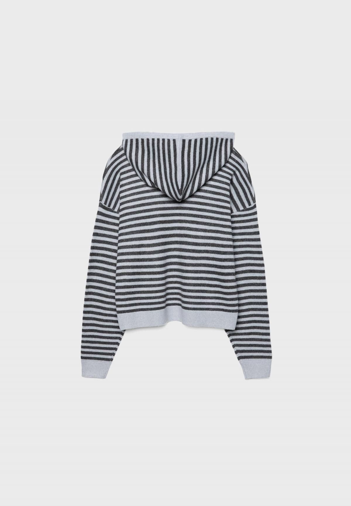스트라디바리우스 스트라이프 루즈핏 후드 니트 스웨터 8582/680 DARK GREY - 상세 이미지 3