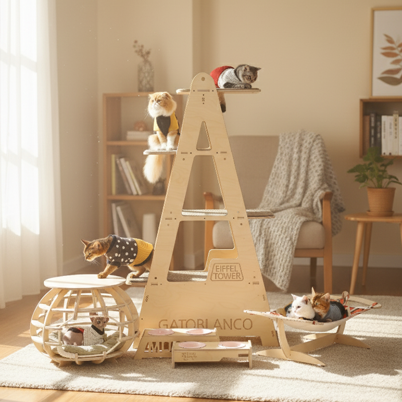 에펠 타워 원목 캣타워