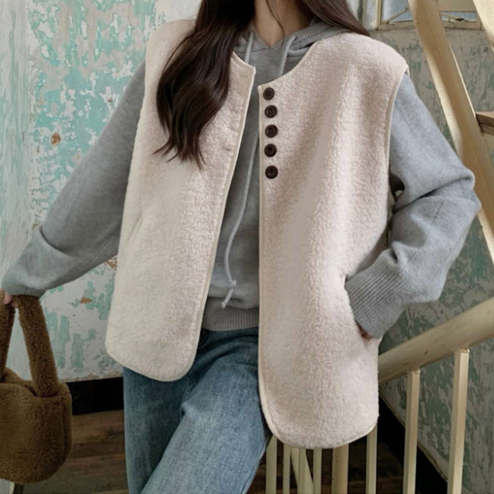 양털조끼 여성 겨울 인조퍼 뽀글이 레이어드 베스트 이미지 6