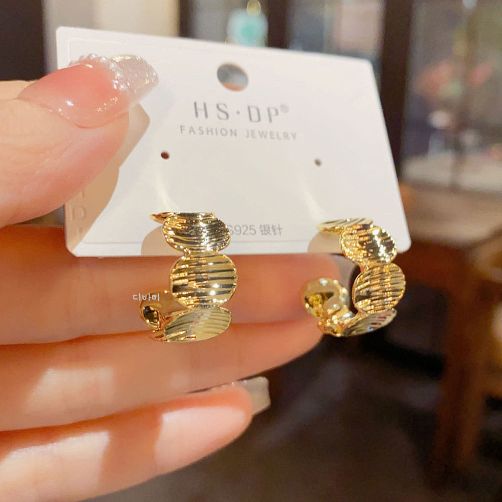 S925 메탈 써클 링귀걸이 C자 반링 14K 볼드 이어링 - 상세 이미지 2