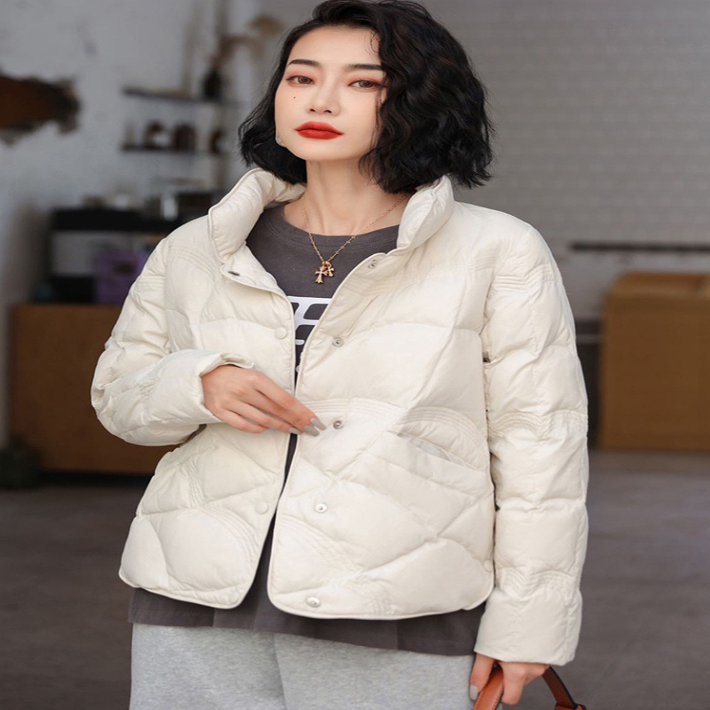 초겨울아우터 경량패딩 카라 누빔 덕다운 퀼팅점퍼 여자 오리털 100% 퀄팅 간절기 자켓 - 상세 이미지 4