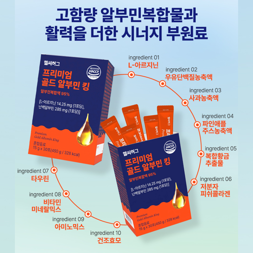 [가격인하] 헬씨허그 프리미엄 골드 마시는 알부민 킹 스틱 아르지닌 타우린 단백질 30포, 1개 - 상세 이미지 2
