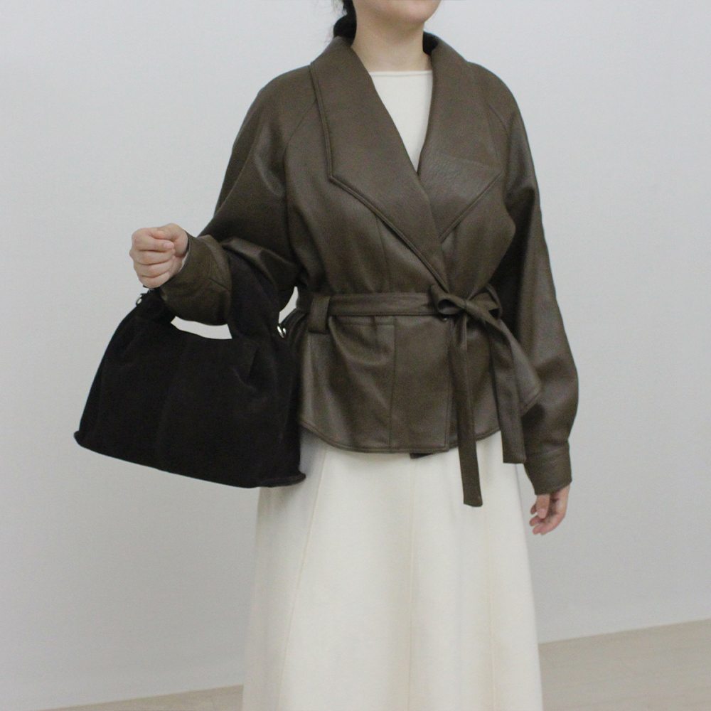 여성 가을 겨울 벨티드 PU 가죽 레더 자켓 이미지 8
