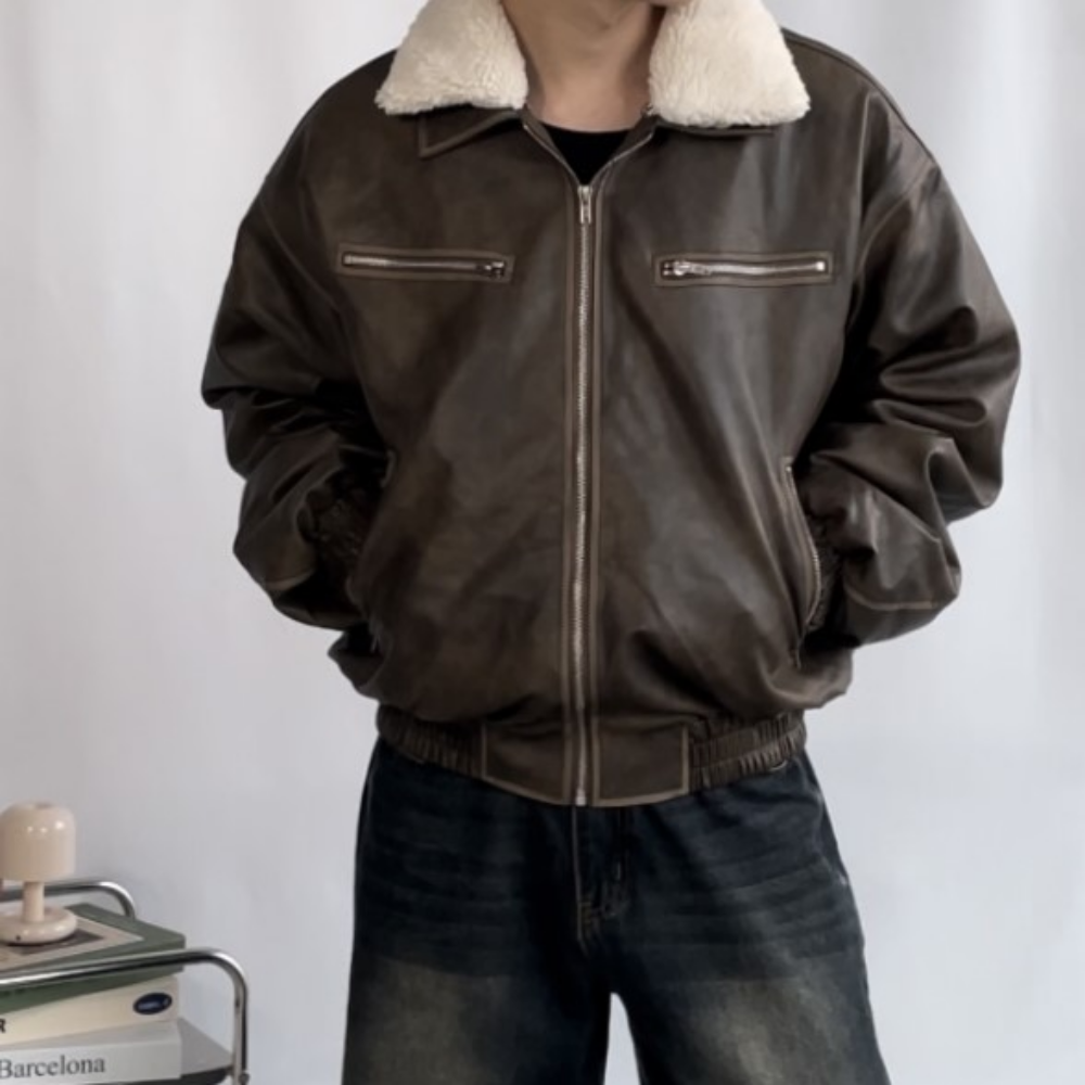 남자 무스탕 톰하디 레더 자켓 점퍼 패딩 양가죽 오버핏 겨울가죽점퍼 - 상세 이미지 4
