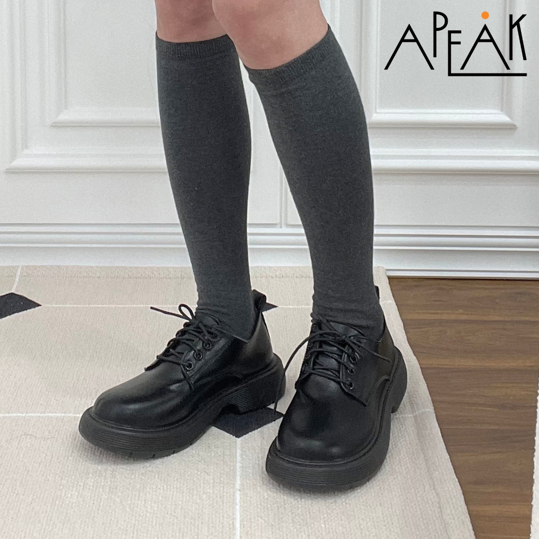 여성 4cm 라운드 레이스업 둥근코 통굽 플랫로퍼 블랙 - 상세 이미지 3