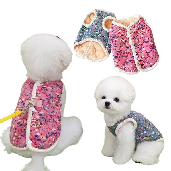 강아지 고양이 김장 조끼 꽃무늬 할머니 옷 촌캉스 겨울 기모 보온 패딩 누빔 실내 단추조끼