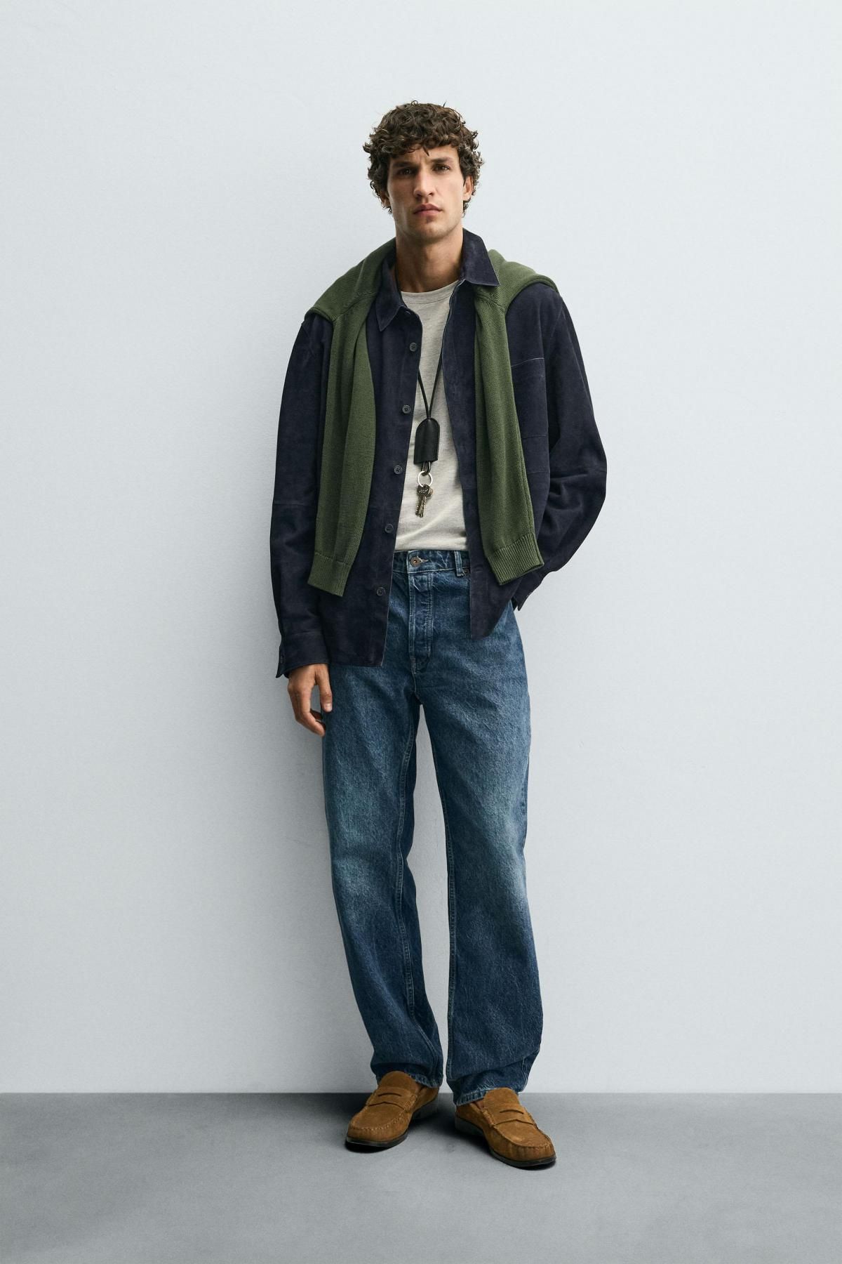 자라 스웨이드 레더 오버핏 오버셔츠 4416/310 NAVY BLUE - 상세 이미지 2