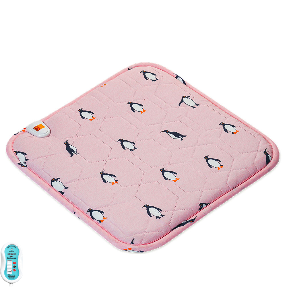 사무실 가정용 전기방석 1인용/2인용 국내산 항균 원단 과열방지 펭귄 핑크