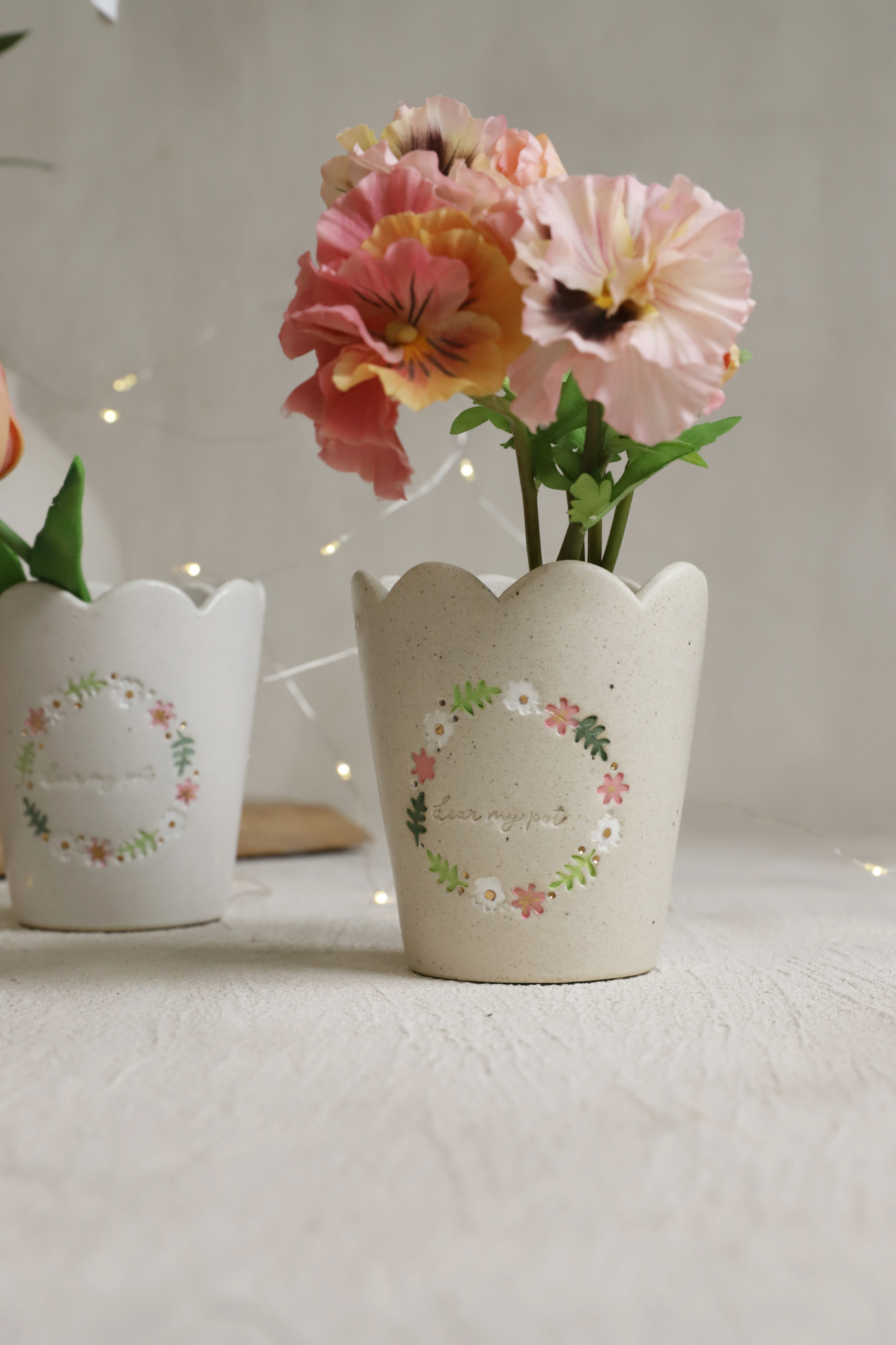 [예약주문11월27일이후 발송] 디어마이팟 스노우플라워 미니젠 유약 선택 귀여운 유약 도자기 분갈이 토분 화분 동물 화분