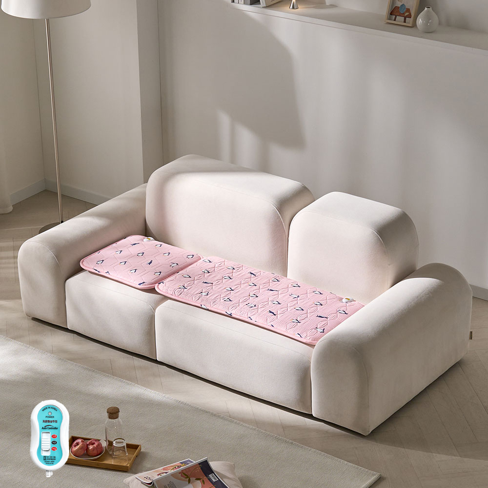 사무실 가정용 전기방석 1인용/2인용 국내산 항균 원단 과열방지 펭귄 핑크