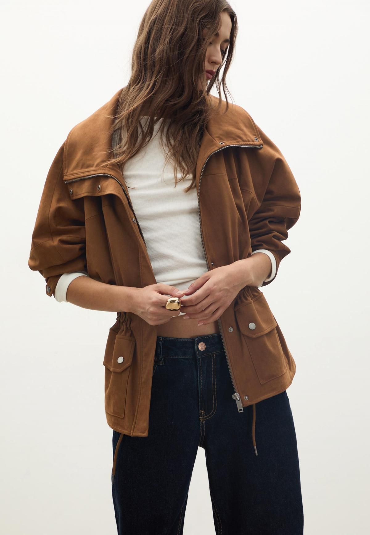 스트라디바리우스 테크니컬 레더 미디 파카 5866/549 BROWN - 상세 이미지 2