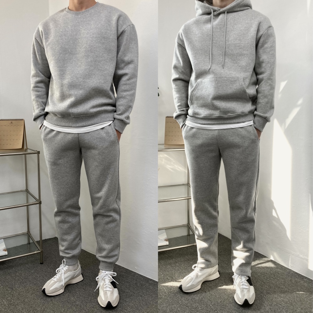 남자 트레이닝세트 회색 검정색 맨투맨 후드티 조거팬츠 제품 이미지