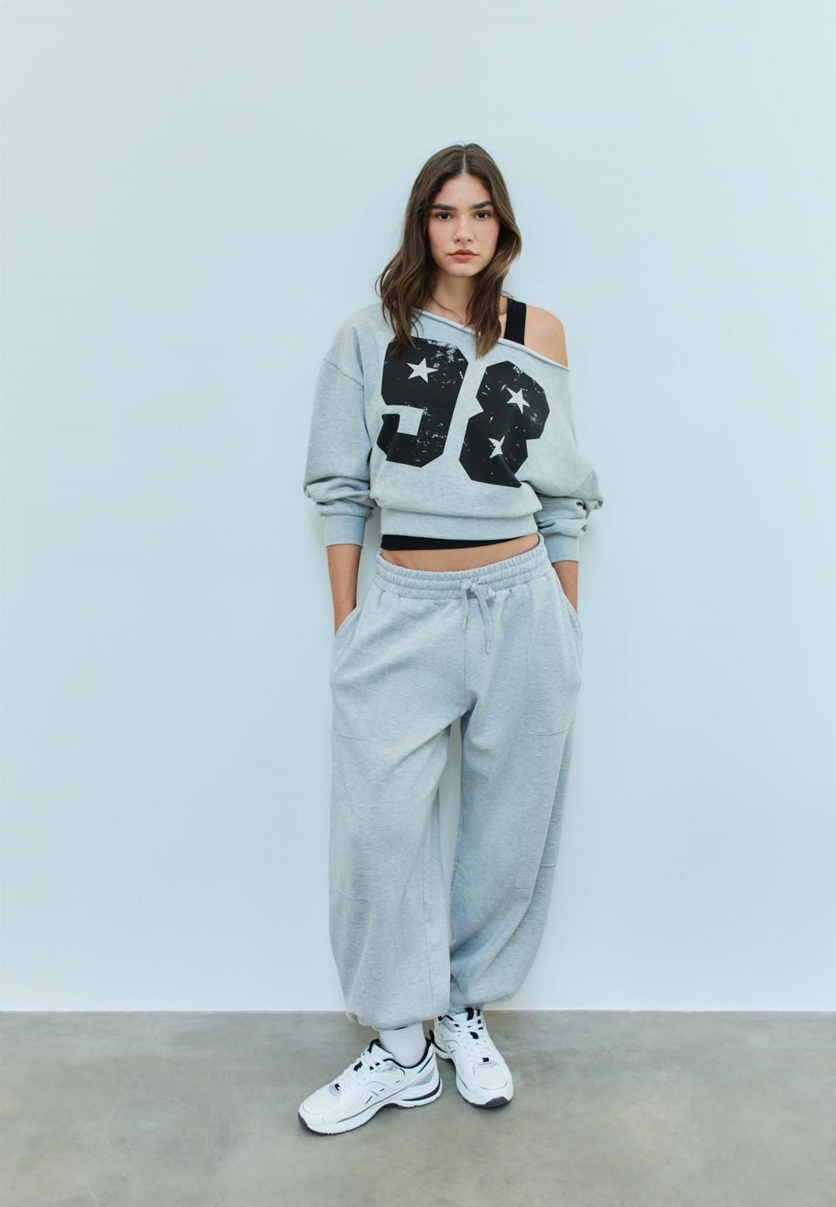 스트라디바리우스 트렌디 프린트 비대칭 스웨트셔츠 8694/443 GREY MELANGE - 상세 이미지 4