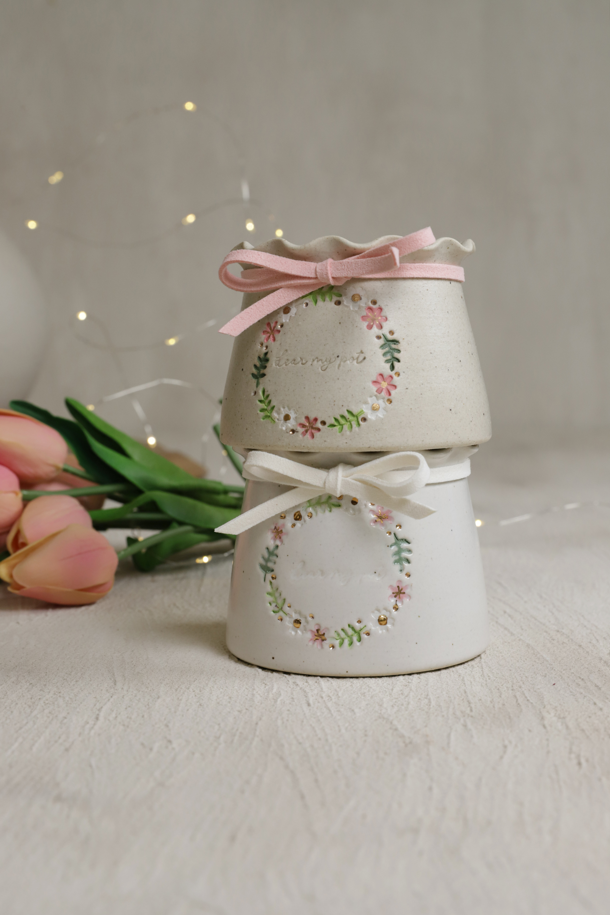 [예약주문11월27일이후 발송] 디어마이팟 스노우플라워 모자팟 선택 귀여운 유약 도자기 분갈이 토분 화분 동물 화분