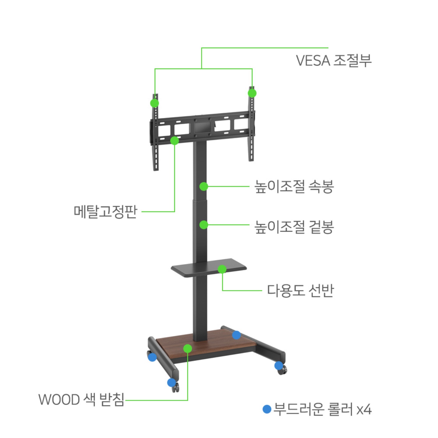 전동형 대형 tv 거치대 이동형 티비 거치대 전자칠판 스탠드 - 상세 이미지 2
