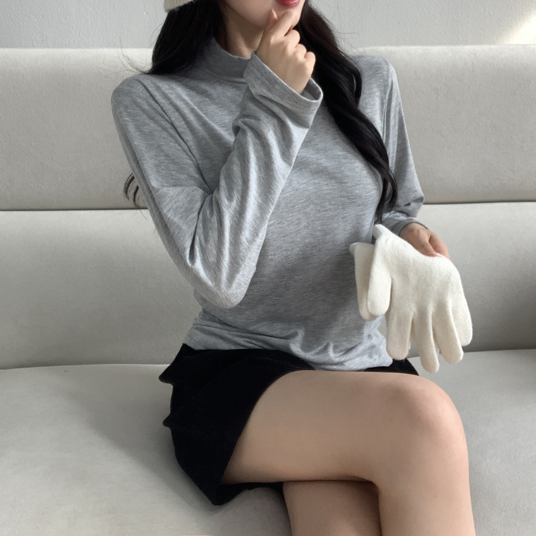 여성 간절기 목티 반목폴라 폴라티 목폴라 코디 얇은폴라티 터틀넥 레이어드티 루즈핏 - 상품 이미지