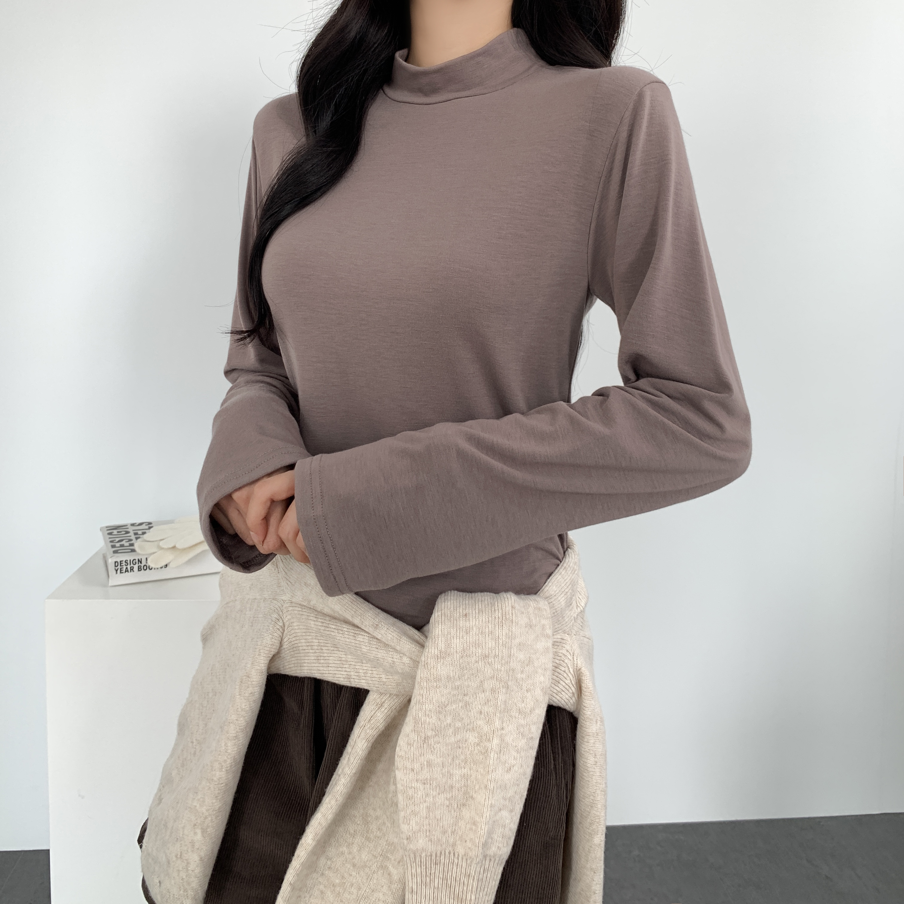 여성 간절기 목티 반목폴라 폴라티 목폴라 코디 얇은폴라티 터틀넥 레이어드티 루즈핏 - 상세 이미지 4