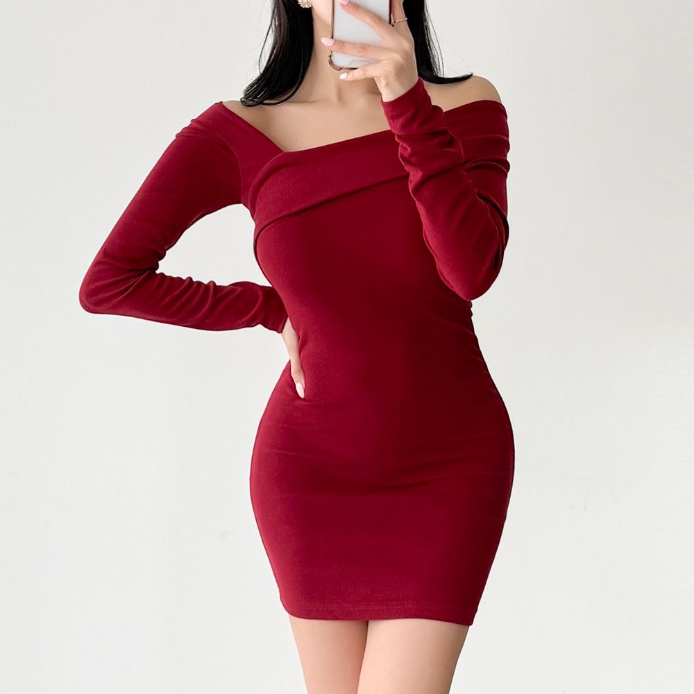 보페안 미니원피스 원숄더 골지 슬림핏 AA1148 - 상세 이미지 2