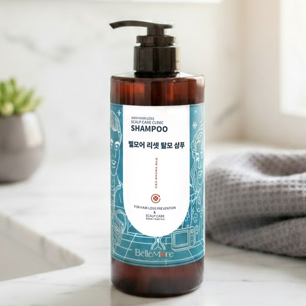 벨모어 리셋 탈모 완화 샴푸 500ml 남성 여성 노화·흰머리 개선 머릿결 부드러운 - 상품 이미지