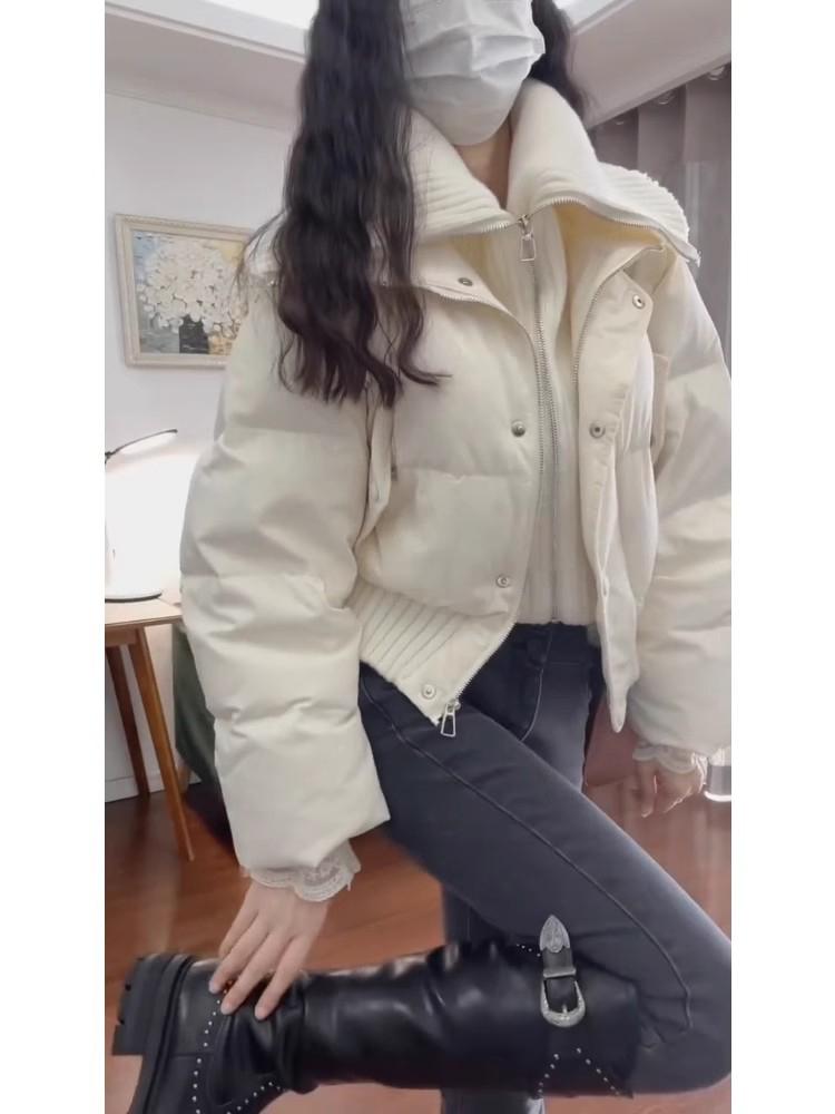 여성 겨울 숏 패딩 코튼 아우터 미니멀 디자인 면 재킷 S - 상세 이미지 2