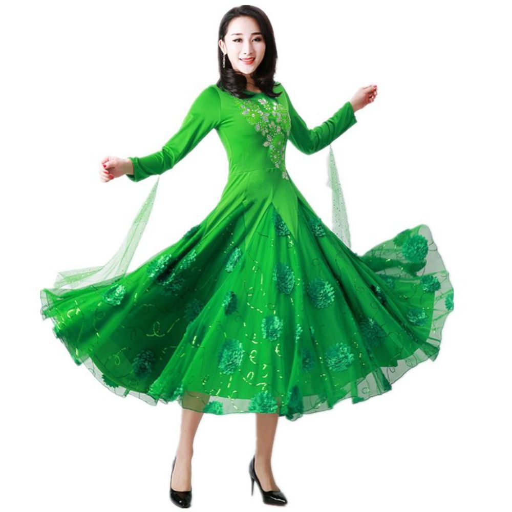 댄스복 댄스 볼룸 다크 왈츠 옷 드레스 피로연 공연 이브닝 스커트 라틴 - 상세 이미지 5