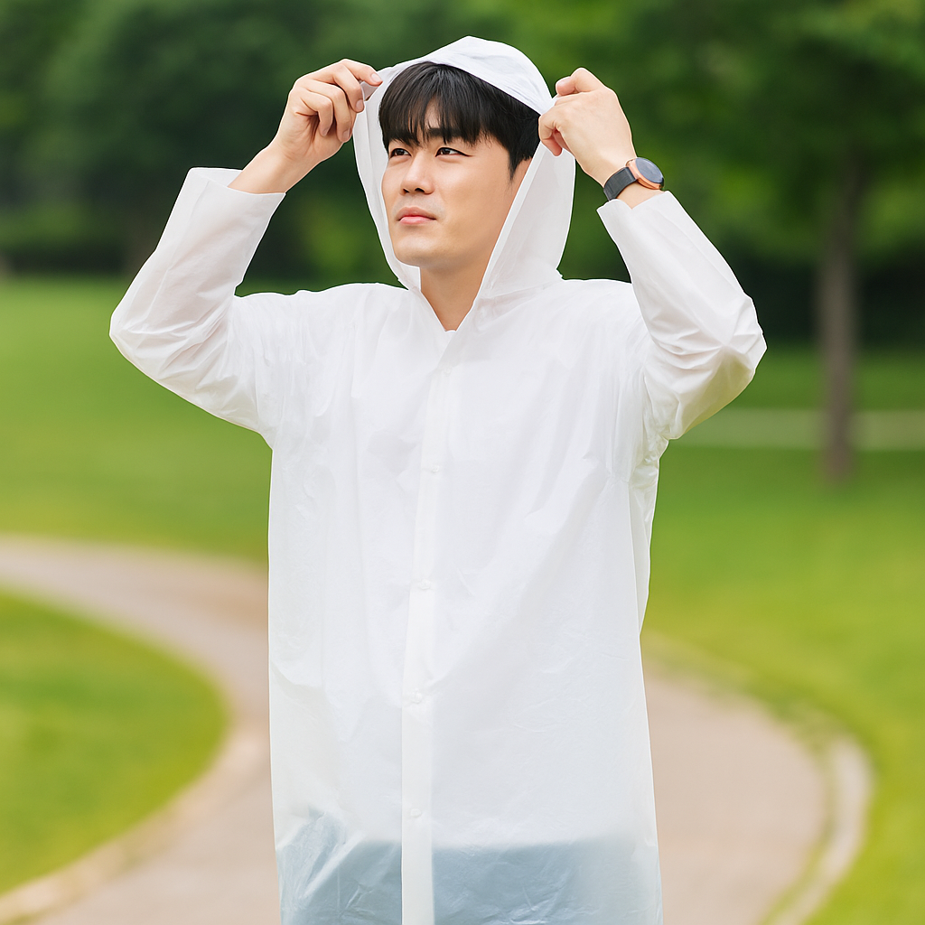 비츠온 일회용 코트형우의 롱타입 방수우비 프리사이즈 백색, FREE(One size) - 메인 이미지