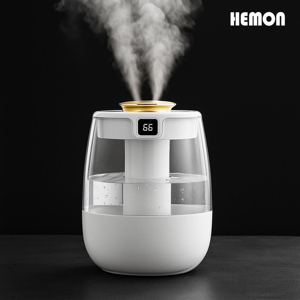 헤몬 에그포그 미니가습기 사용 모드 및 LCD 화면 close-up