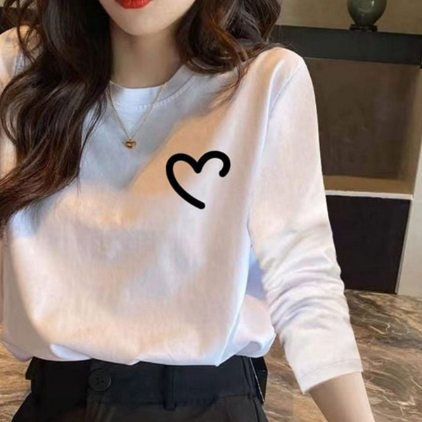 루즈핏 여성 라운드 티셔츠 데일리 여성 긴 팔 티셔츠 - 메인 이미지