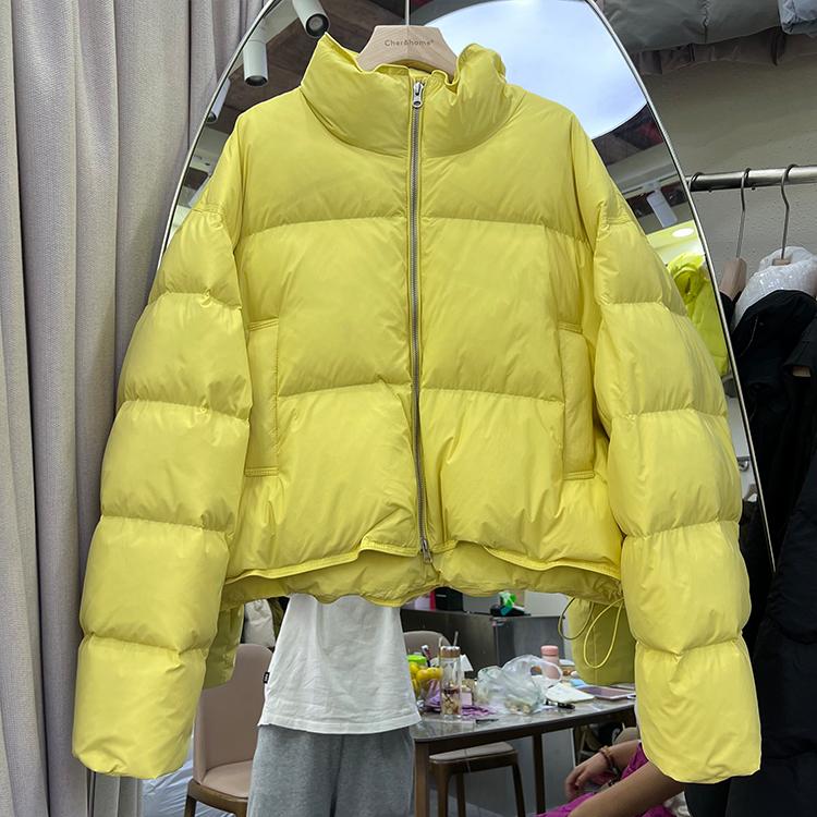 여성 숏 패딩 크롭 블루 점퍼 스탠드넥 누빔  베이지 프리사이즈 45~80kg - 상세 이미지 5