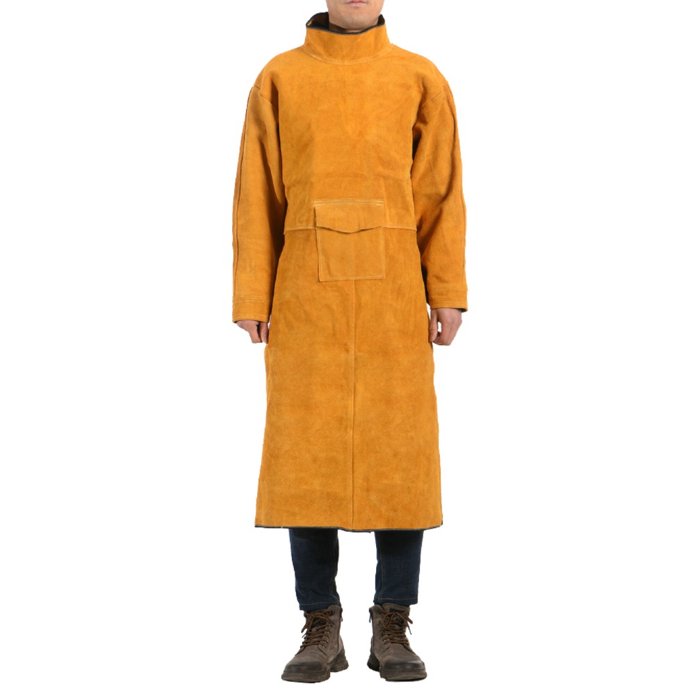 소가죽 용접 앞치마 방염 전면 용접복 내열 보호복 우피 보호대 오렌지 110cm 긴팔 하이넥 XXXL - 상품 이미지