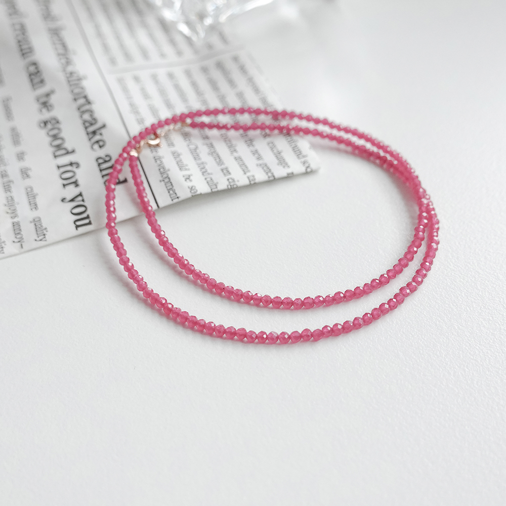 14k 2mm 루비 비즈 목걸이 OPPN0360 - 상세 이미지 3
