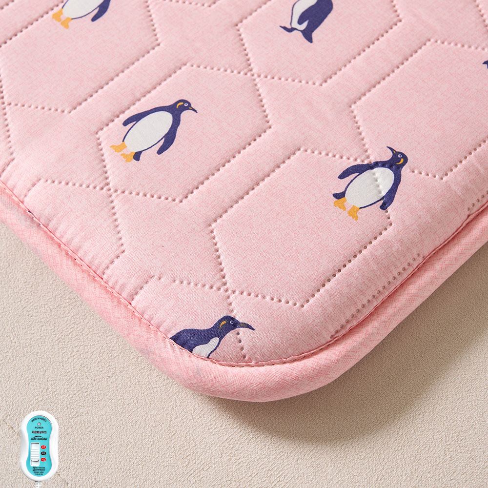 사무실 가정용 전기방석 1인용/2인용 국내산 항균 원단 과열방지 펭귄 핑크