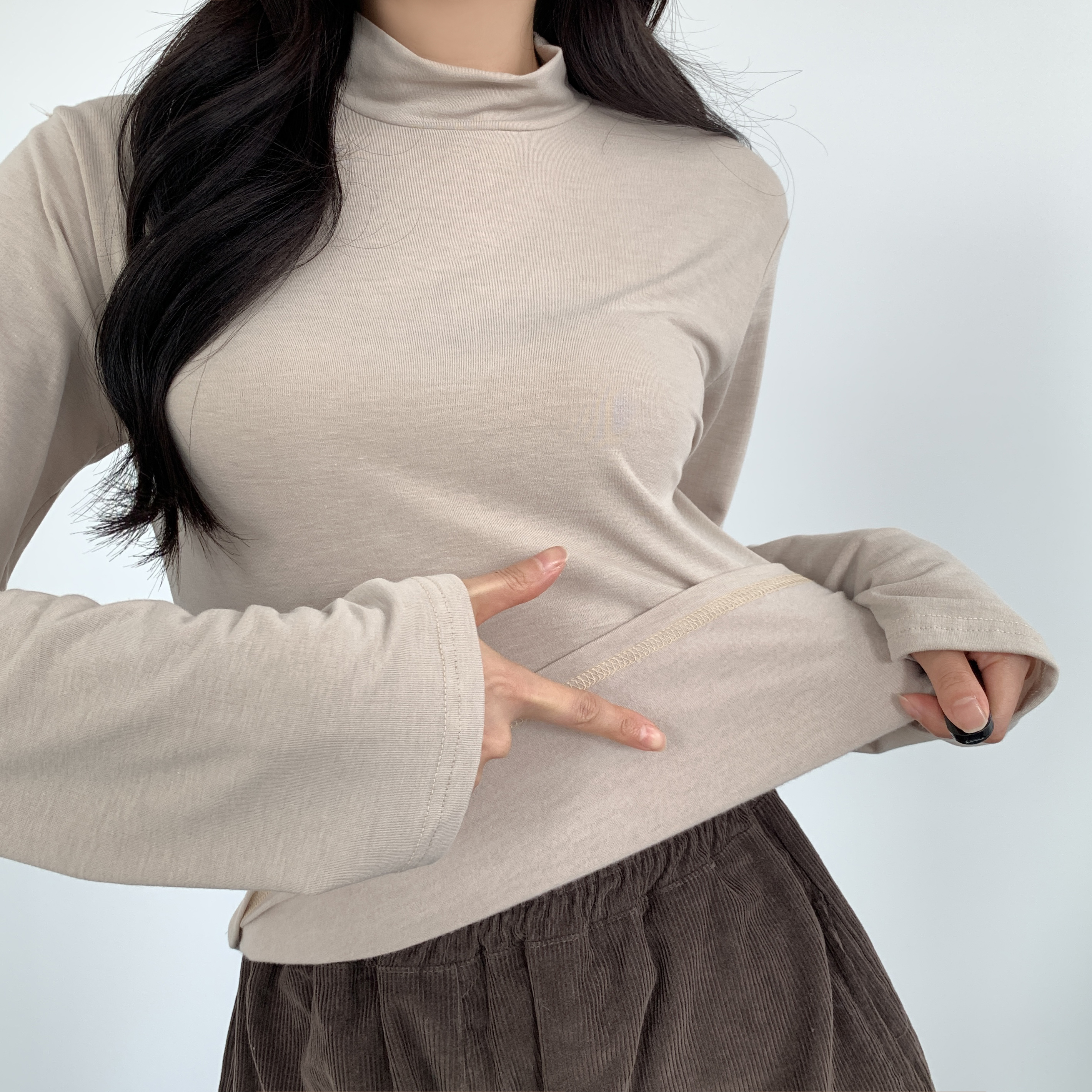 여성 간절기 목티 반목폴라 폴라티 목폴라 코디 얇은폴라티 터틀넥 레이어드티 루즈핏 - 상세 이미지 5