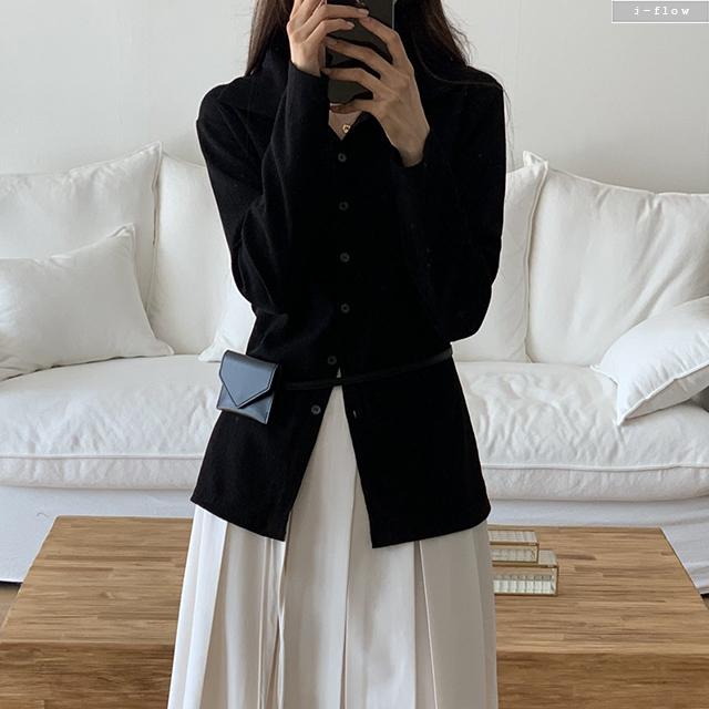 로지유 카라넥 링클 트임 블라우스 3col S,M 가을 겨울 레이어드 허리잘록 제이플로우 - 상세 이미지 3
