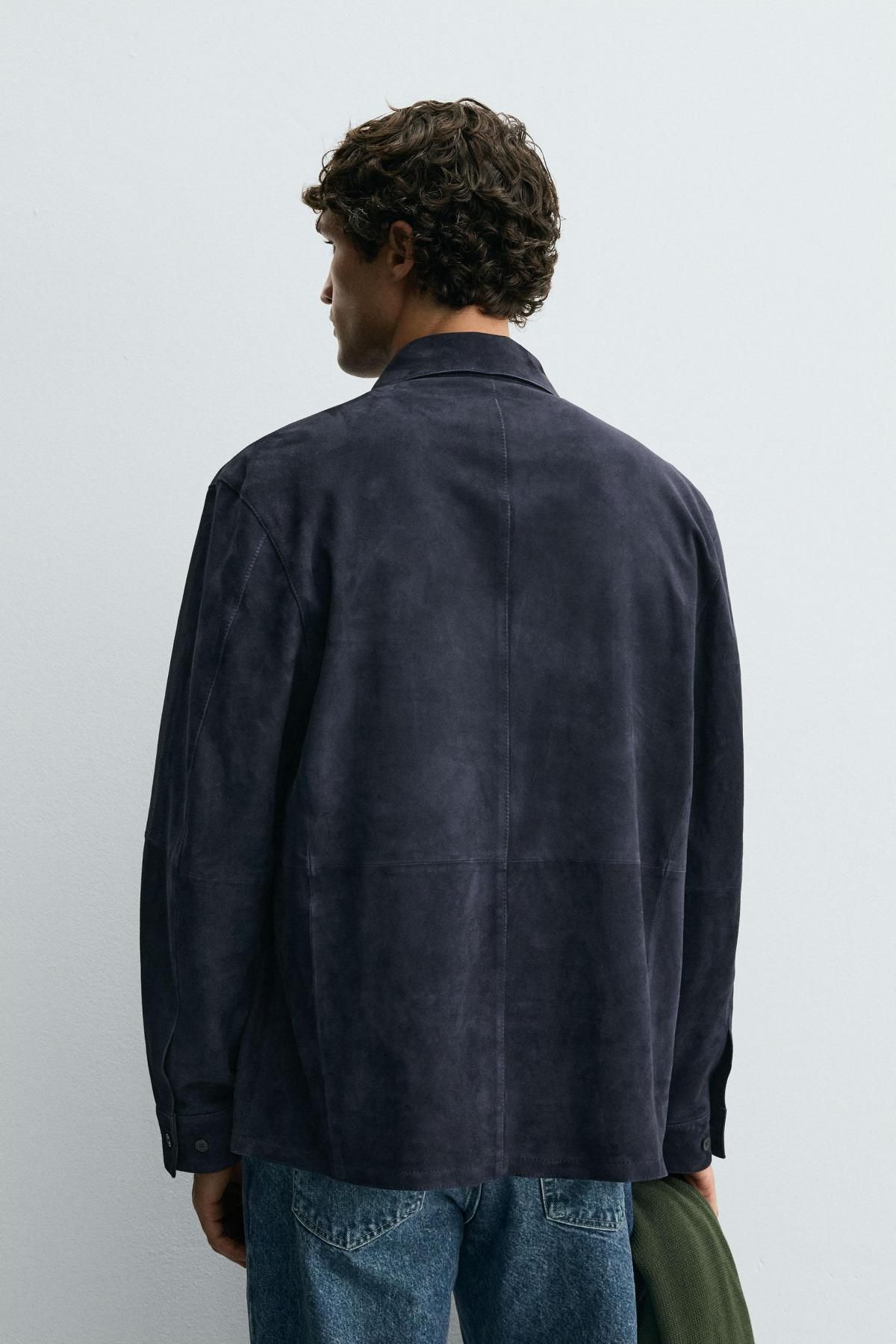 자라 스웨이드 레더 오버핏 오버셔츠 4416/310 NAVY BLUE - 상세 이미지 4