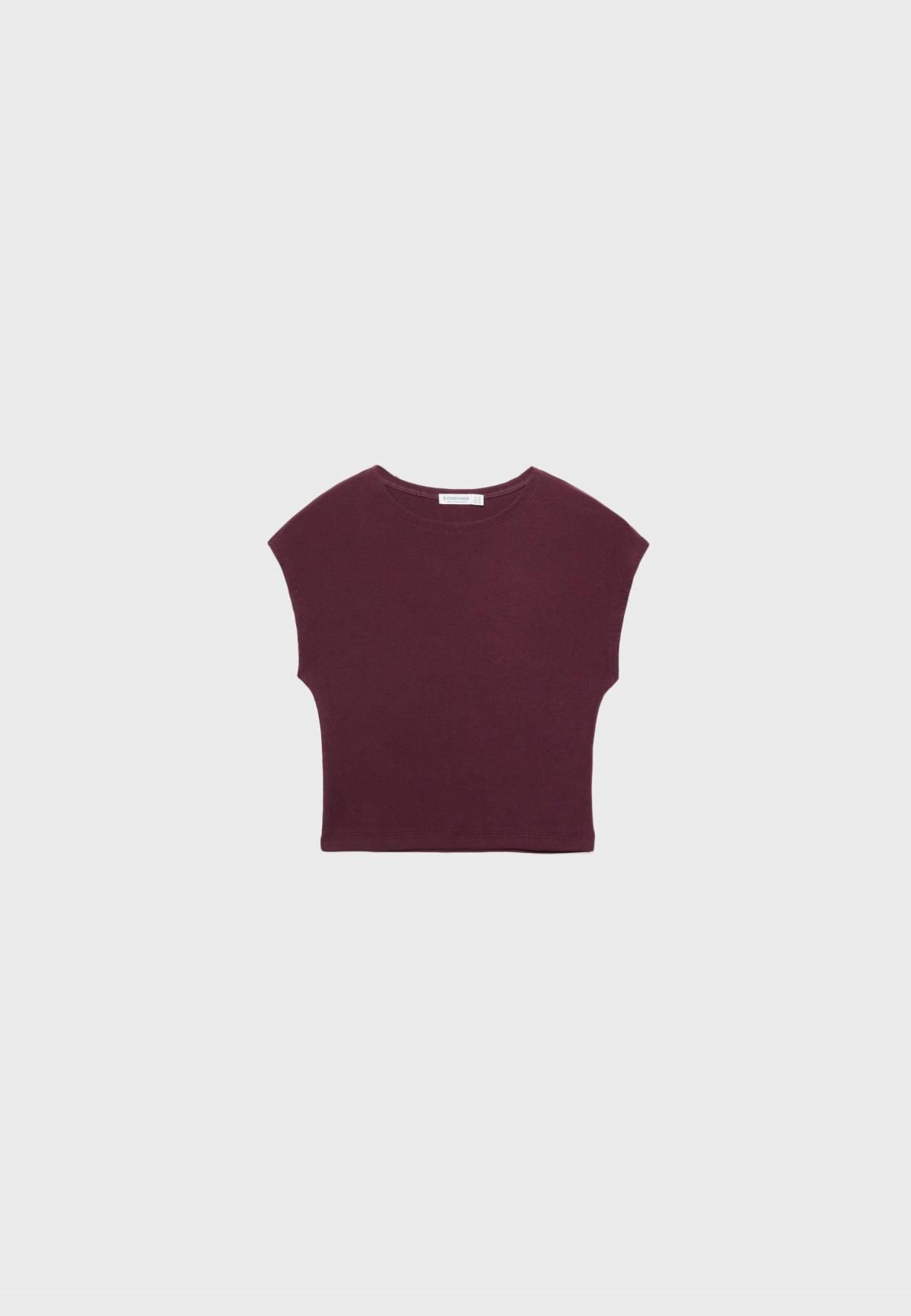 스트라디바리우스 베이직 크롭 라운드넥 캡슬리브 티셔츠 6505/569 AUBERGINE - 상품 이미지